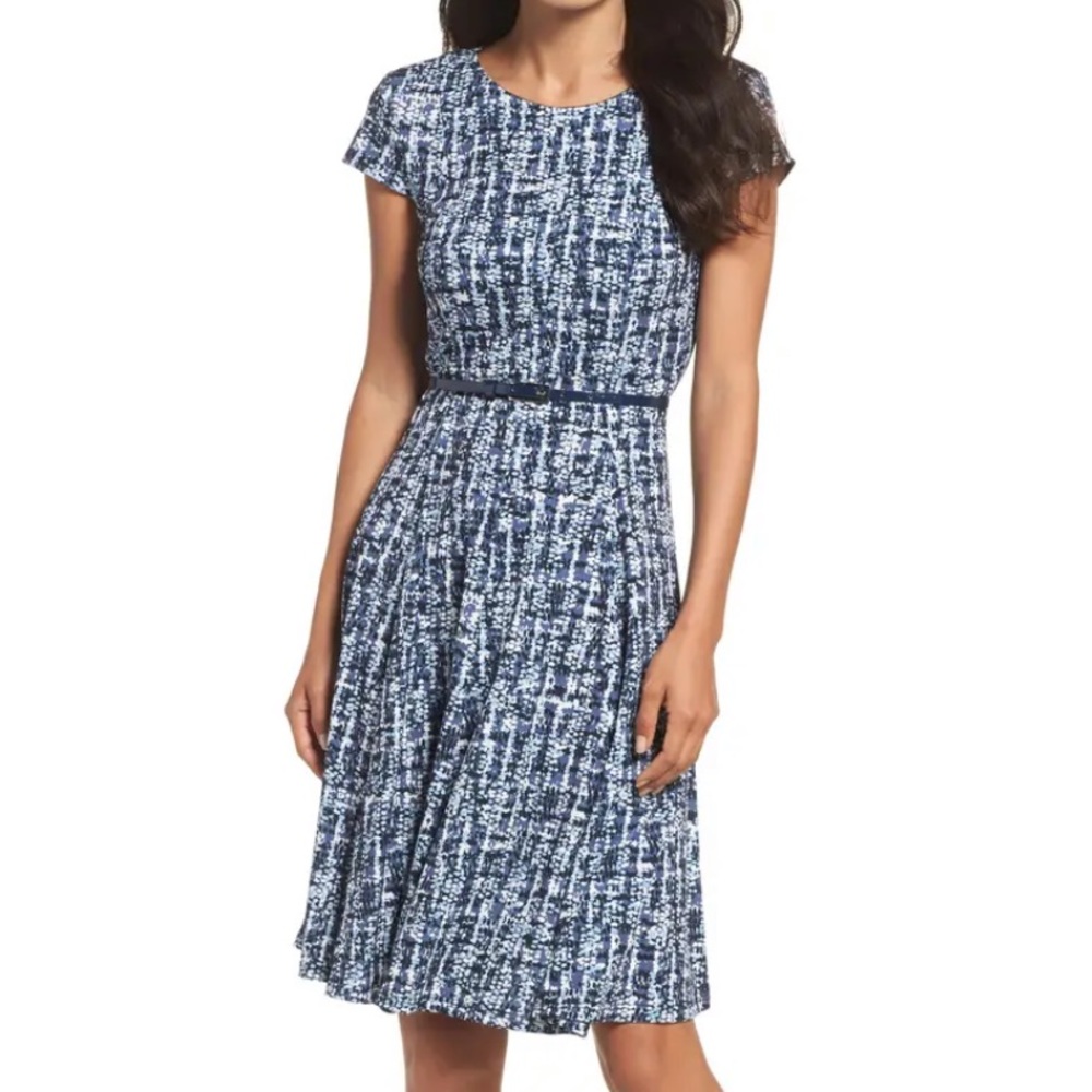 Eliza J Belted Fit & Flare Dress